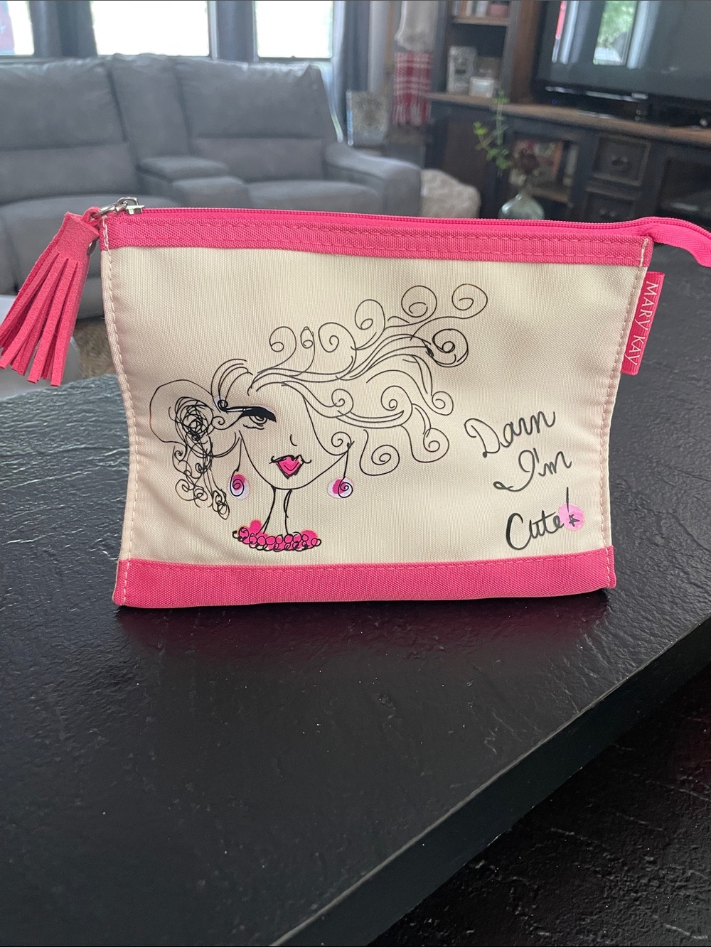 Mary Kay Cream and Hot Pink Cosmetic Pouch with Tassel